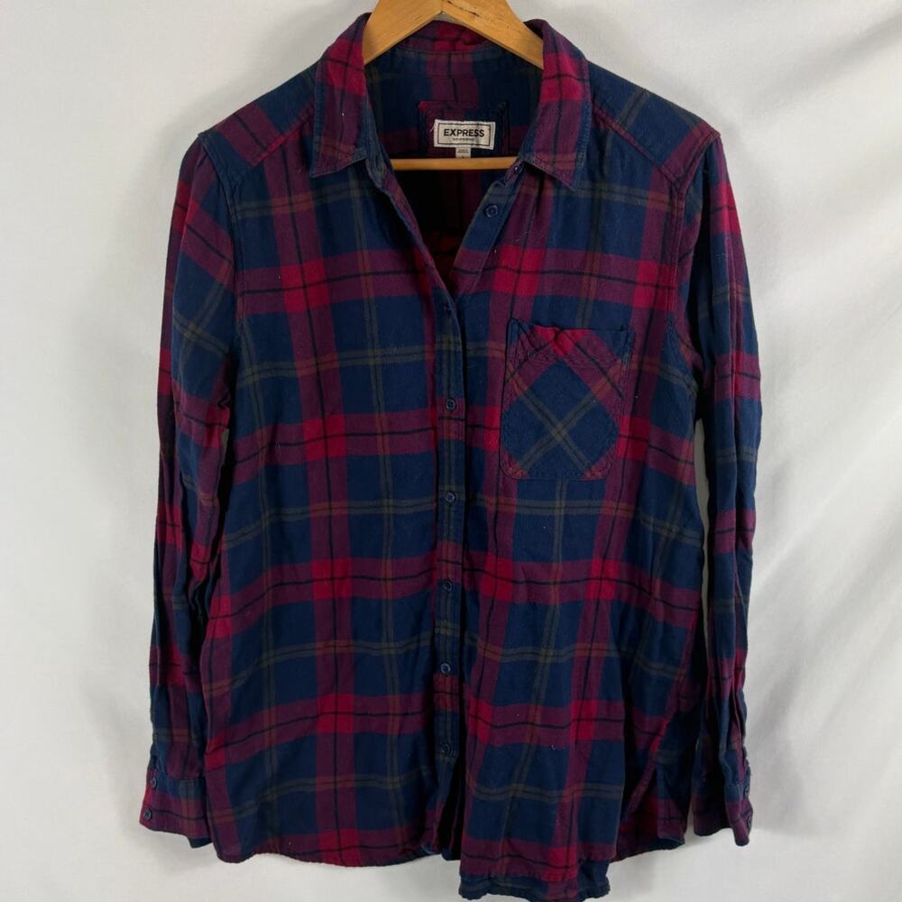 Express Boyfriend Fit Plaid Flannel Shirt Red Black Size Large